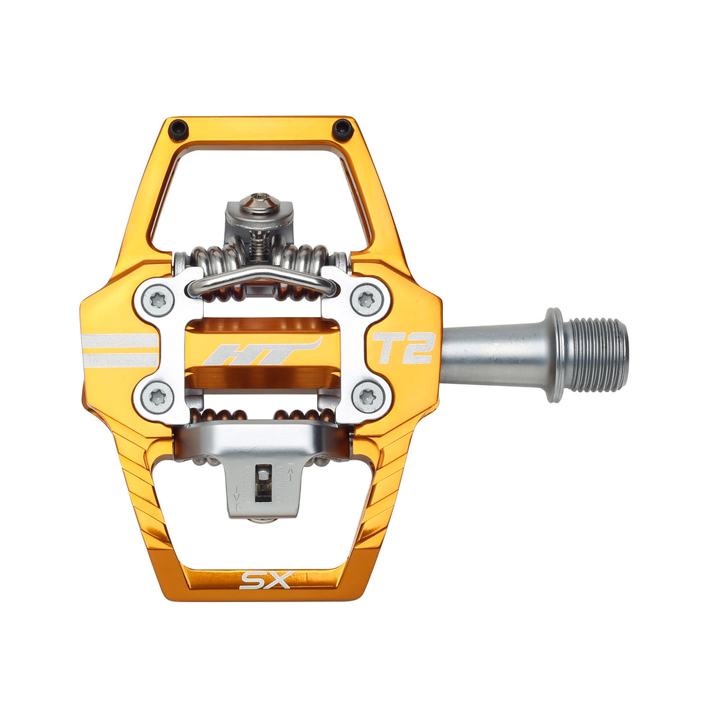 HT Components T2-SX Pedals - Dual Sided Clipless with Platform, Aluminum, 9/16", Orange