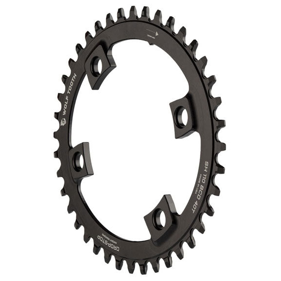 Wolf Tooth Elliptical Shimano 110 Asymmetric BCD Chainring - 38t, 110 Asymmetric BCD, 4-Bolt, Drop-Stop, For Shimano Cranks, Black